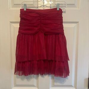 ANTHROPOLOGIE Maeve Tiered Ruched Tulle Skirt Size 6 Raspberry